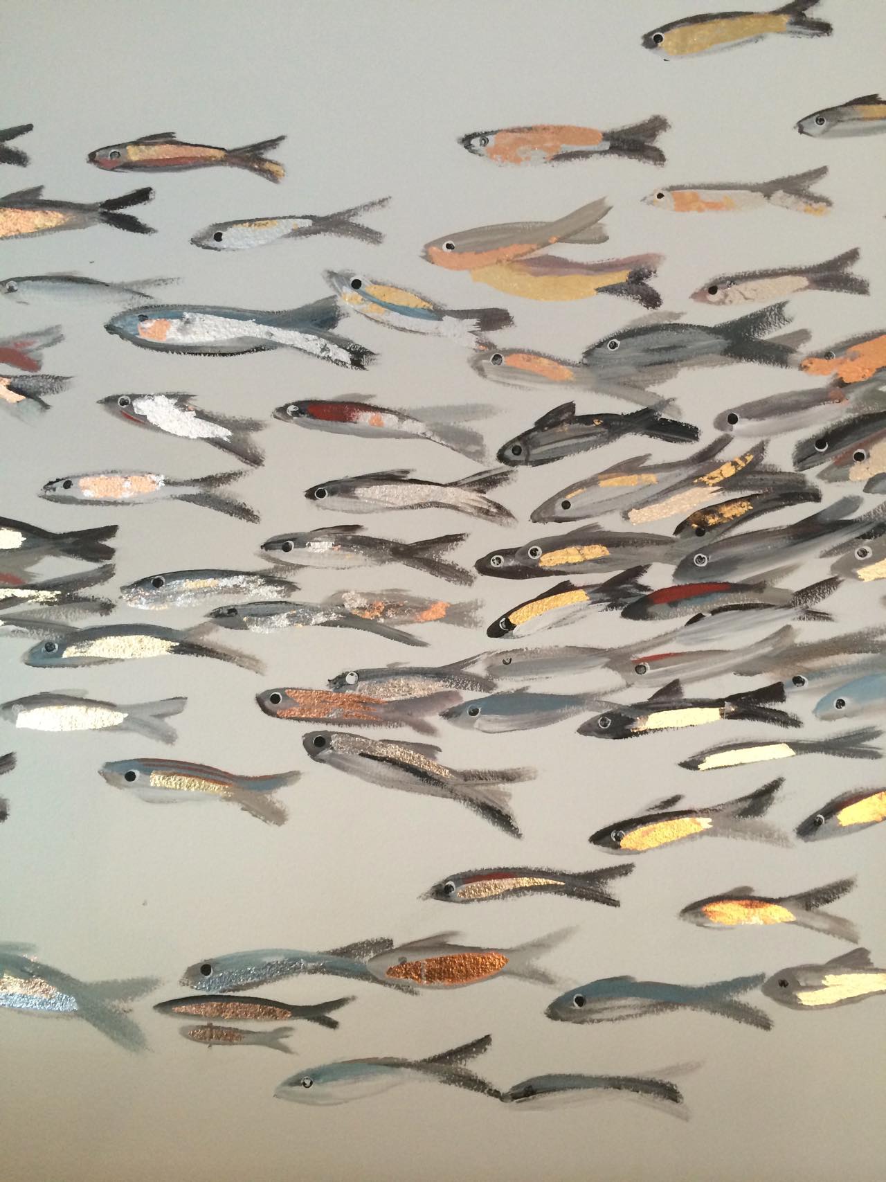 Ausschnitt Fischschwarm, vergoldet, Design, cool, Fische
